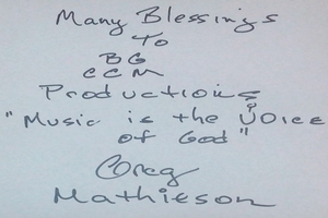 A blessing message from Greg Mathieson, a world renowned musician